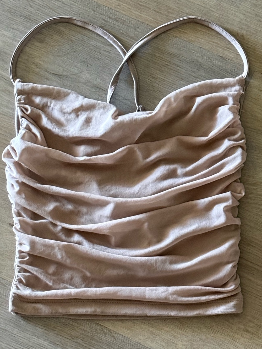 Ruched Nude Tank with Spaghetti Straps